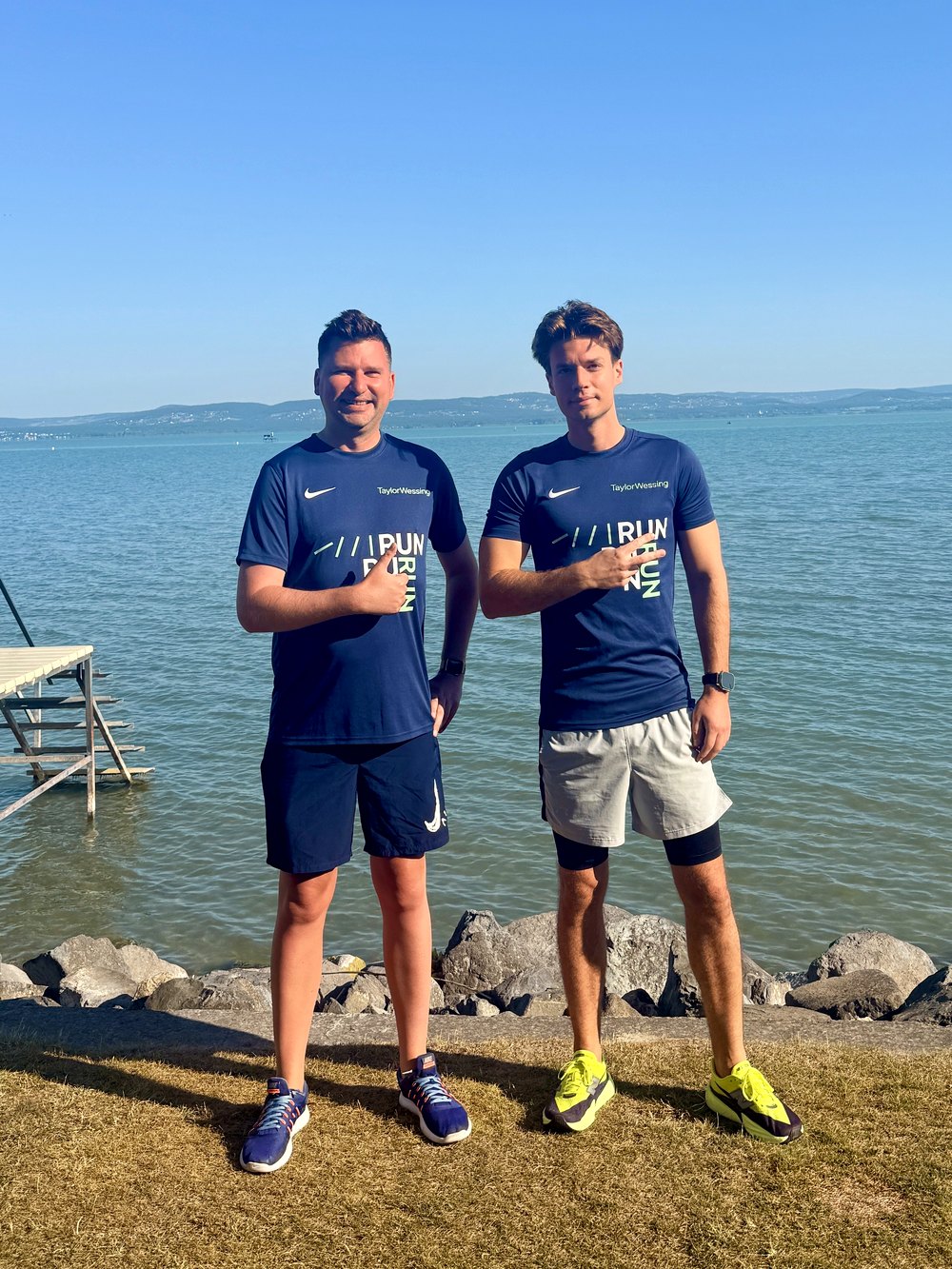 Zsombor Nagy and János Kopasz after a run at Lake Balaton
