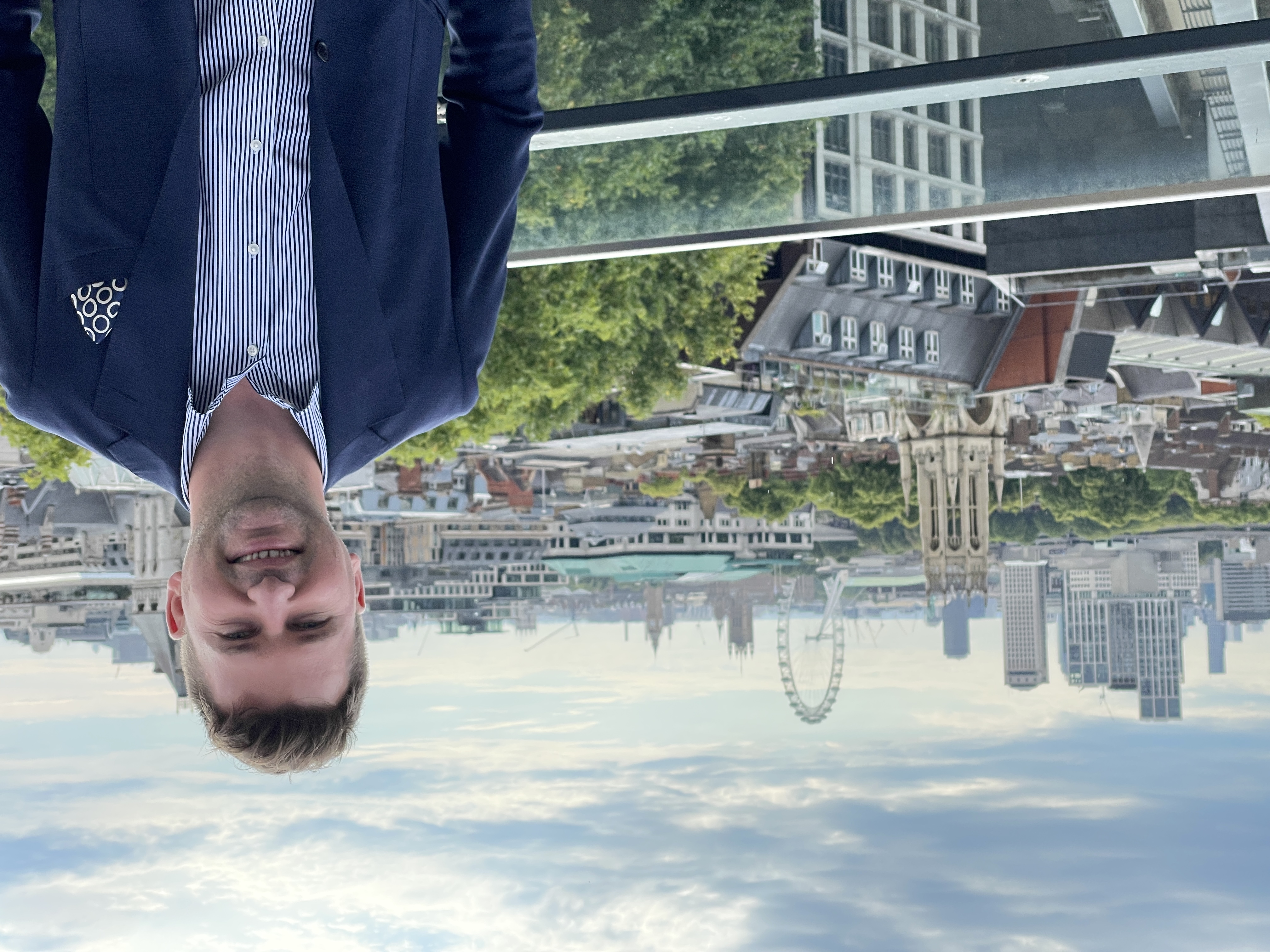 János Kopasz with the London Eye and Westminster skyline during his London secondment